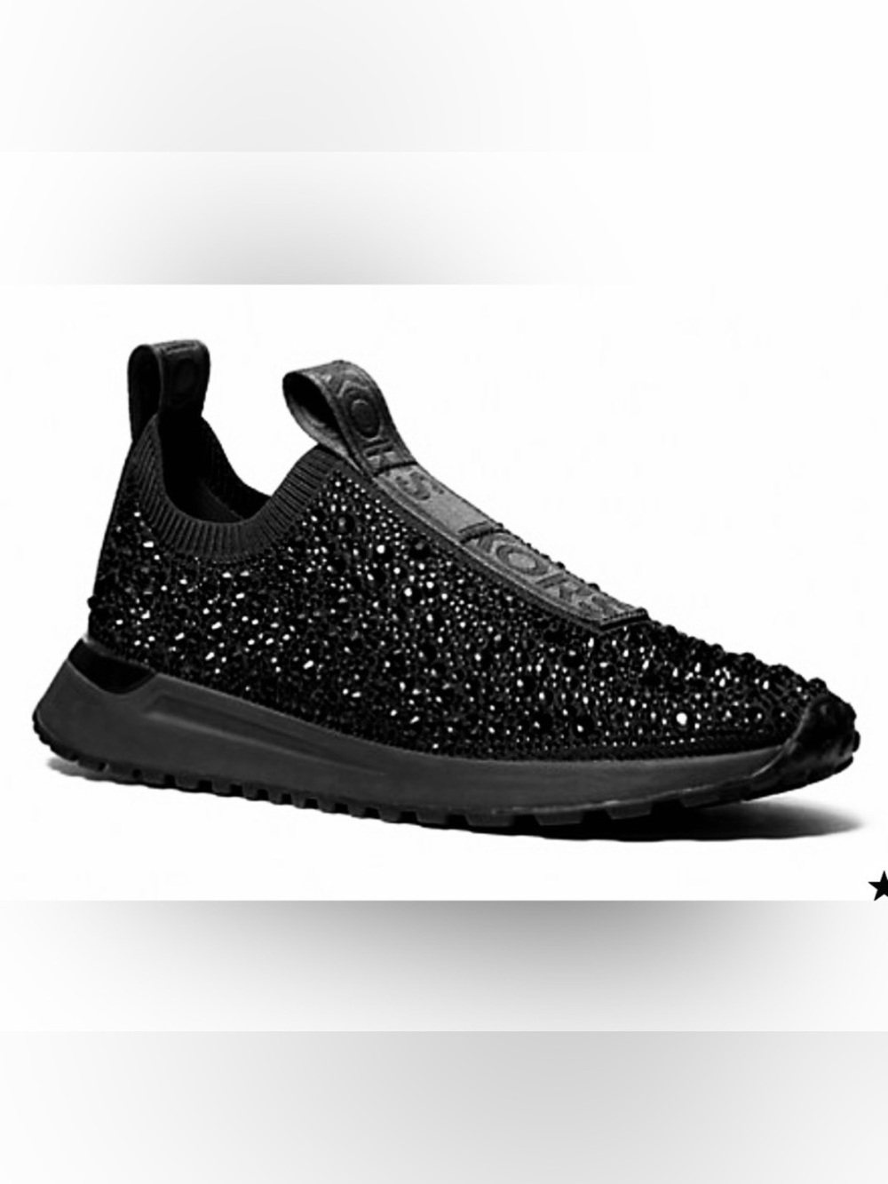 Michael Kors Bodie Black Crystal Embellished Stretch Slip On Trainer Shoes 6.5